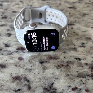 Apple Watch with White and Silver Sport Band